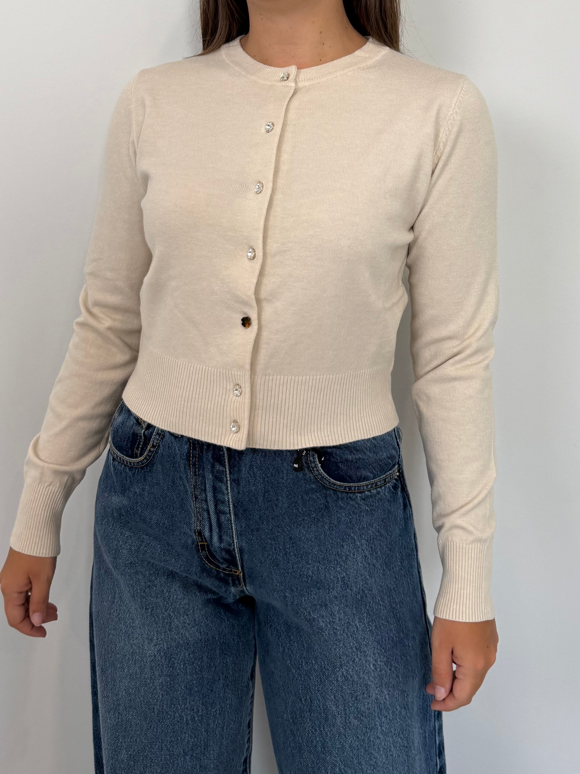 SusyMix - Cardigan con bottoni gioiello panna