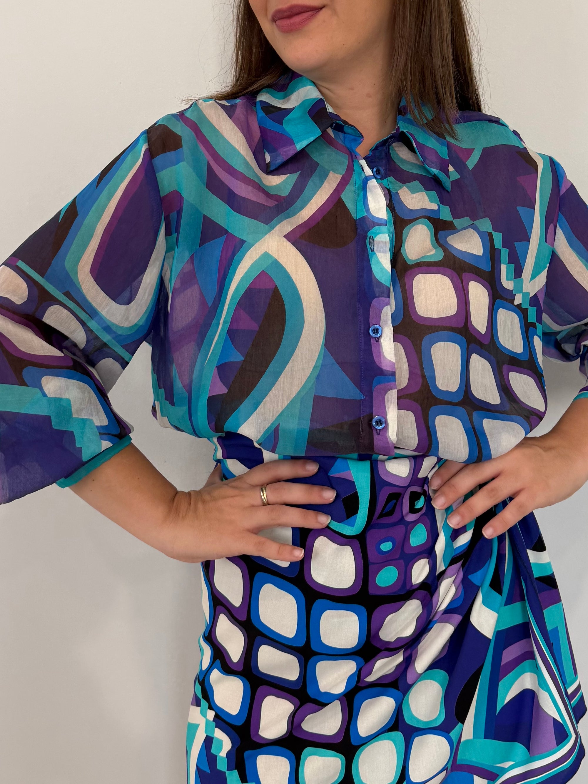 Tensione - Camicia geometrica blu