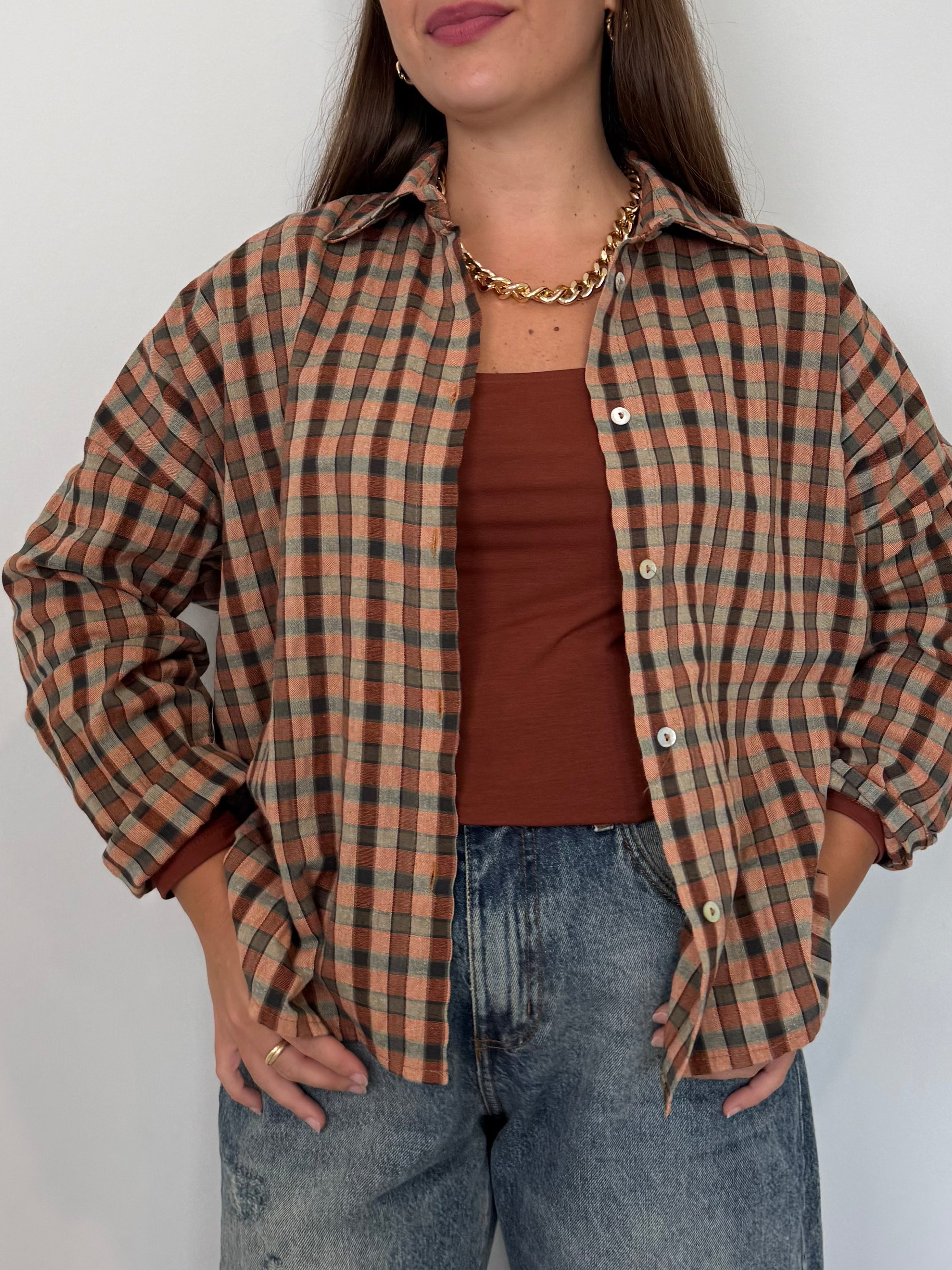 Haveone - Camicia goffrata check mattone