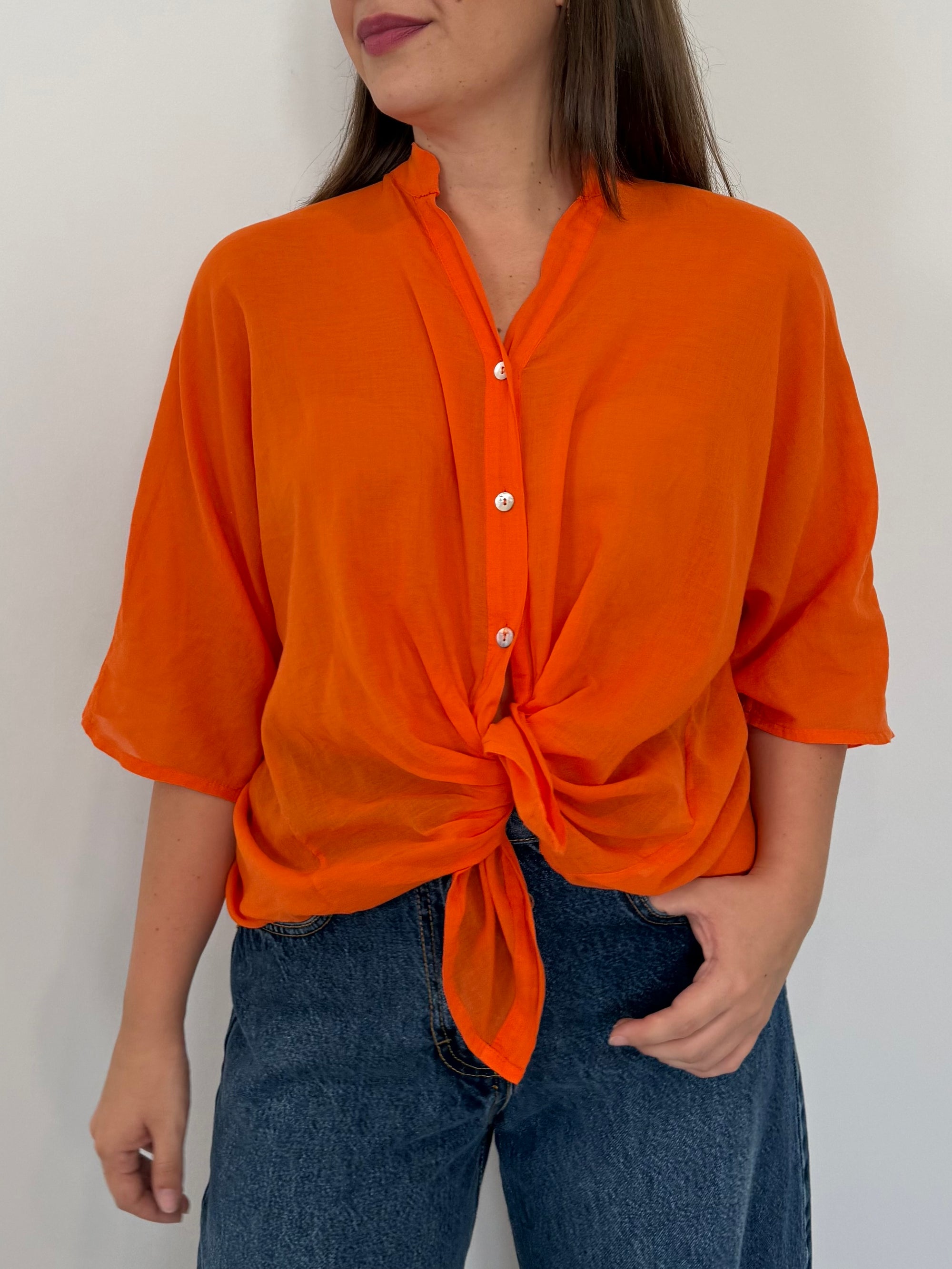 Tensione in - Camicia in mussola di cotone papaya