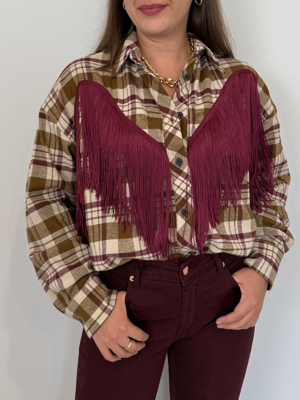 Tensione In - Camicia con frange bordeaux