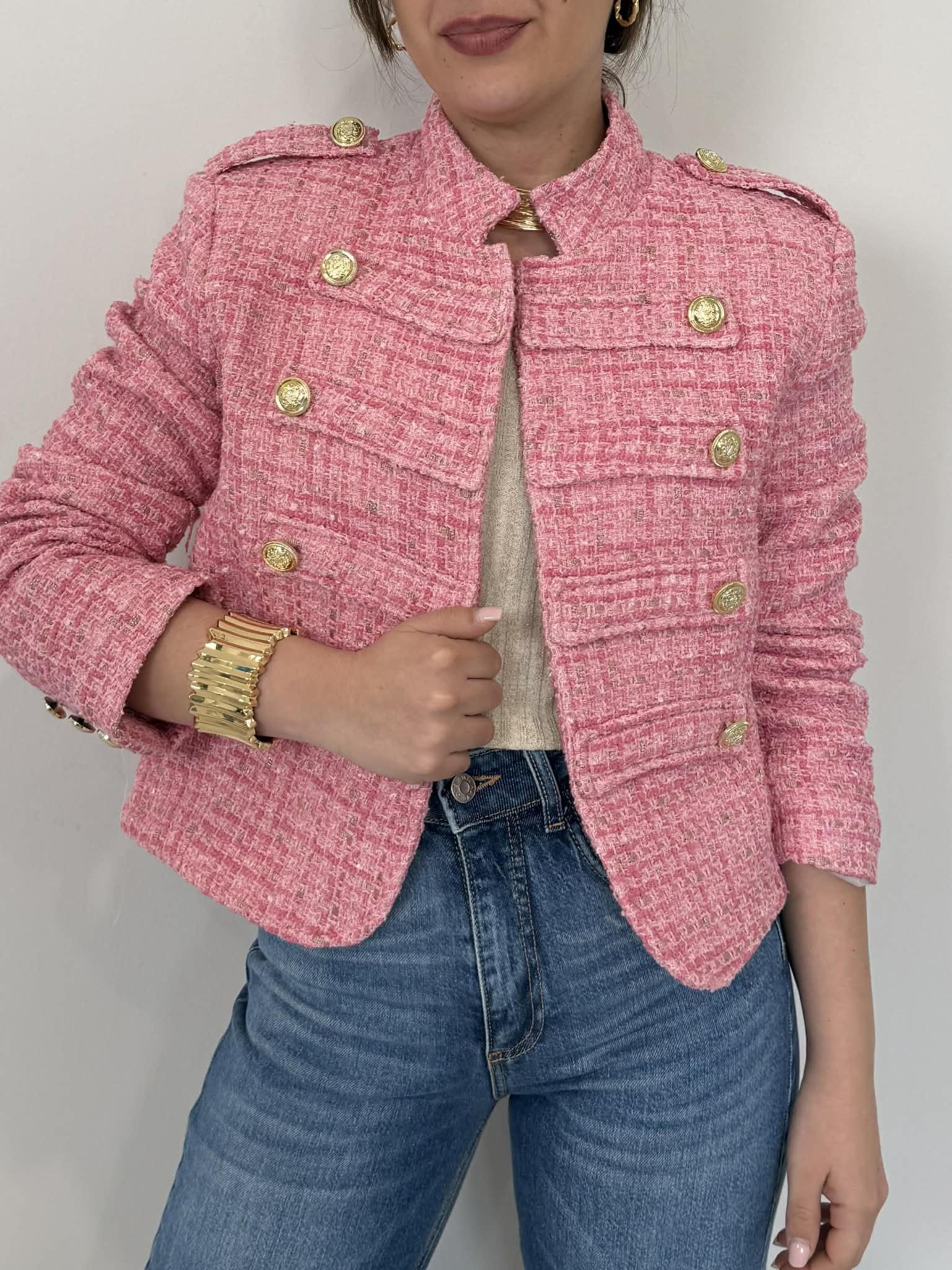Motel - Giacca napoleon tweed fuxia