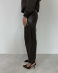 Haveone - Pantalone barrel ecopelle moro
