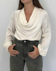 Haveone - Blusa viscosa scollo sciallato burro