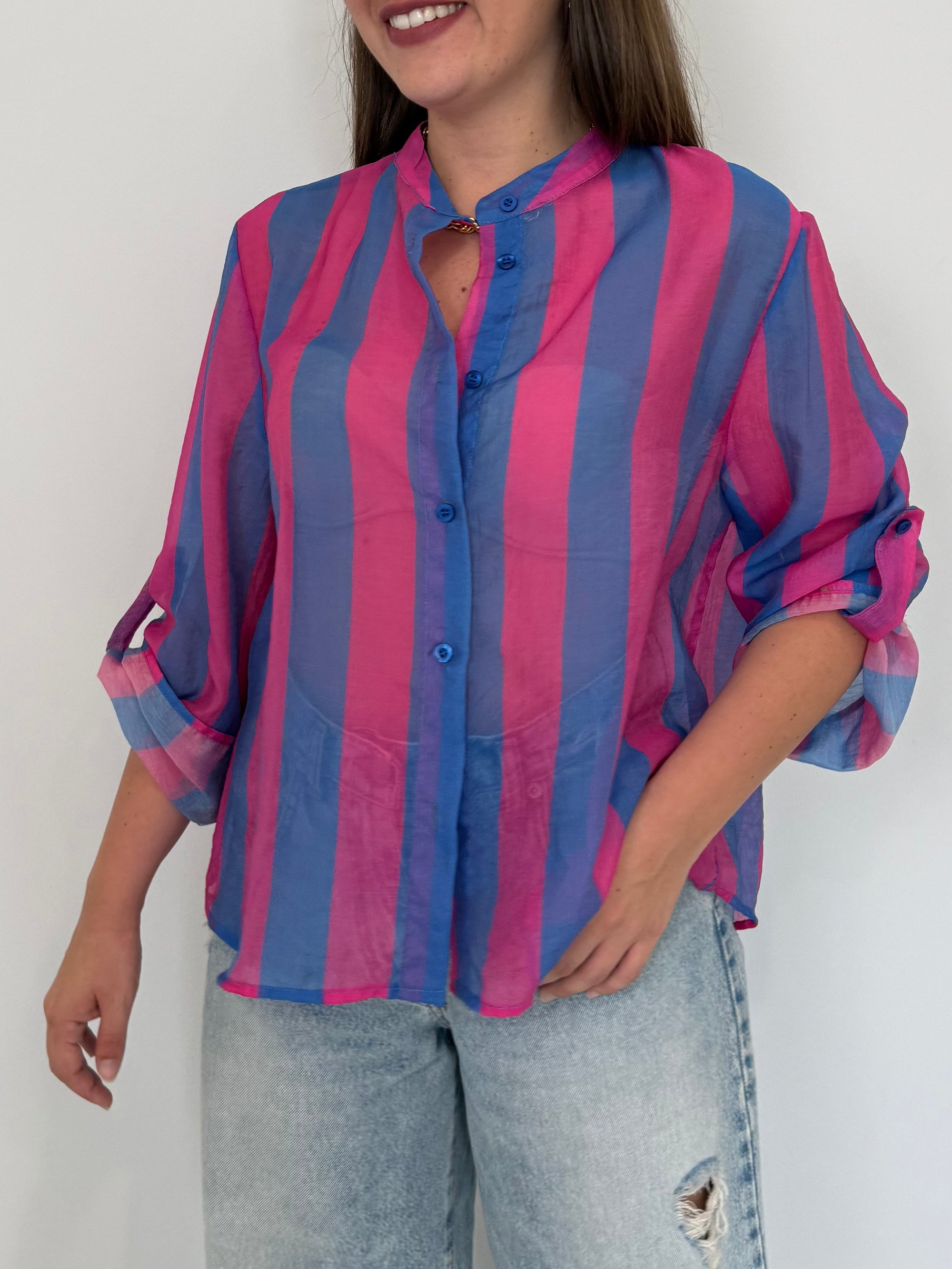 Haveone - Camicia righe larghe fuxia blu