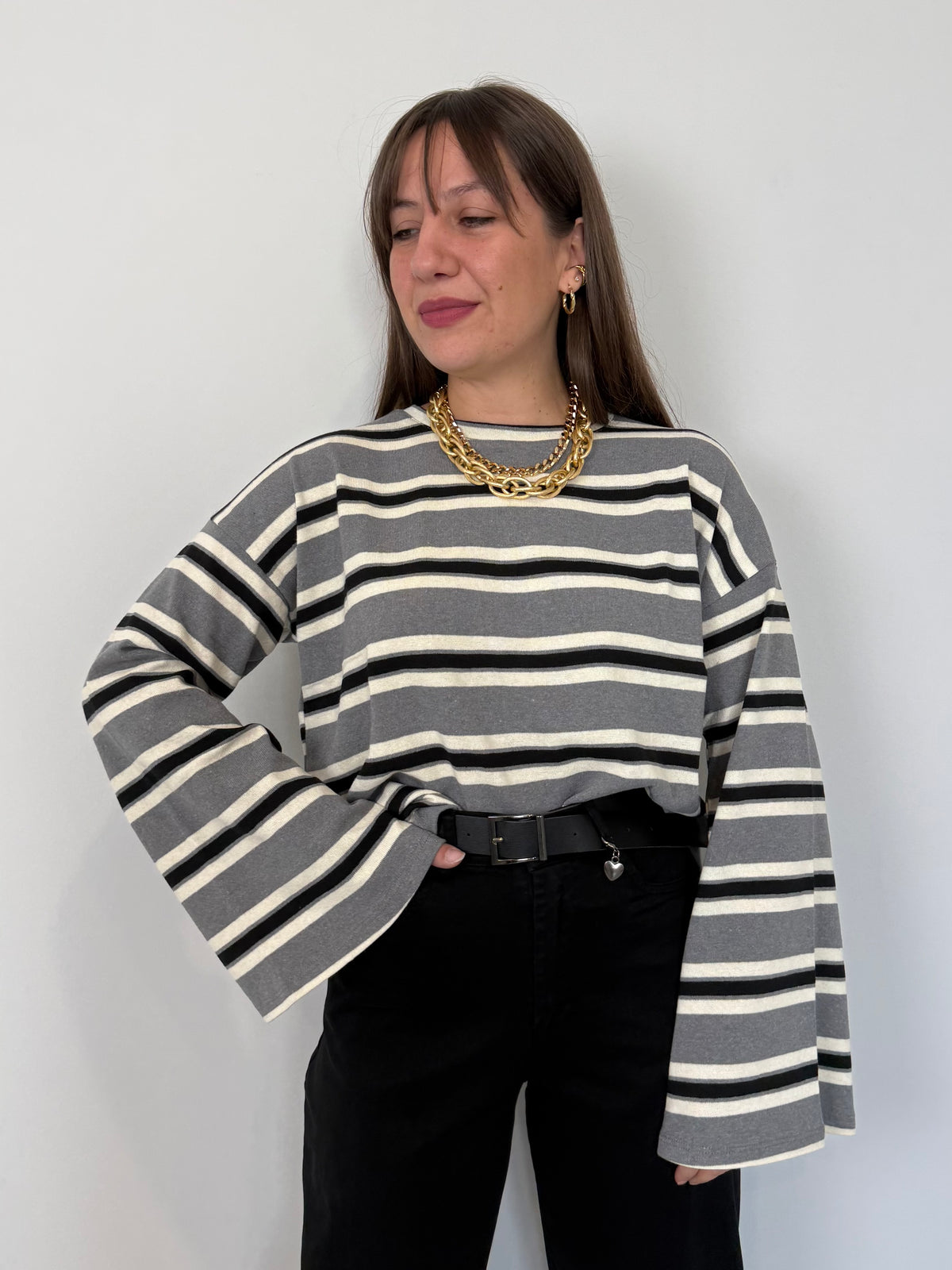 SusyMix - Felpa righe grigia