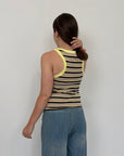 Haveone - Canotta righe tortora contrasto giallo