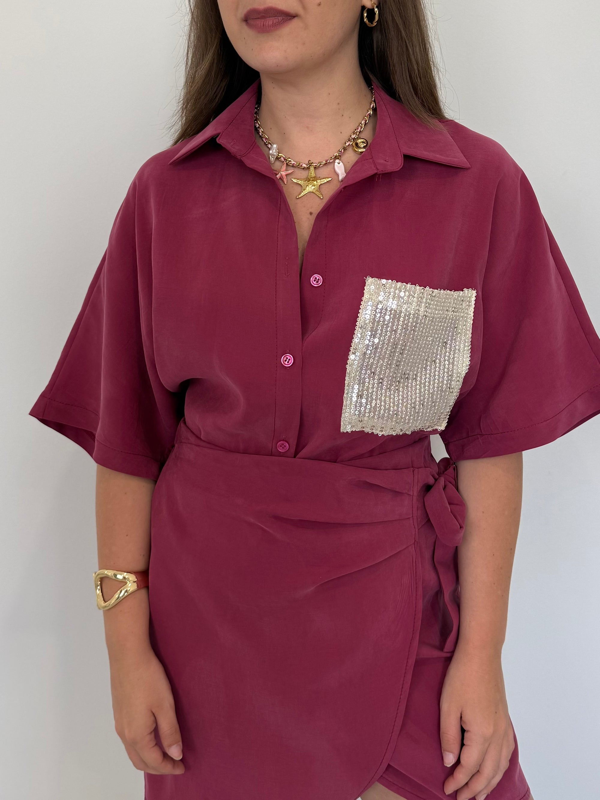 SusyMix - Camicia in cupro con tasca paillettes