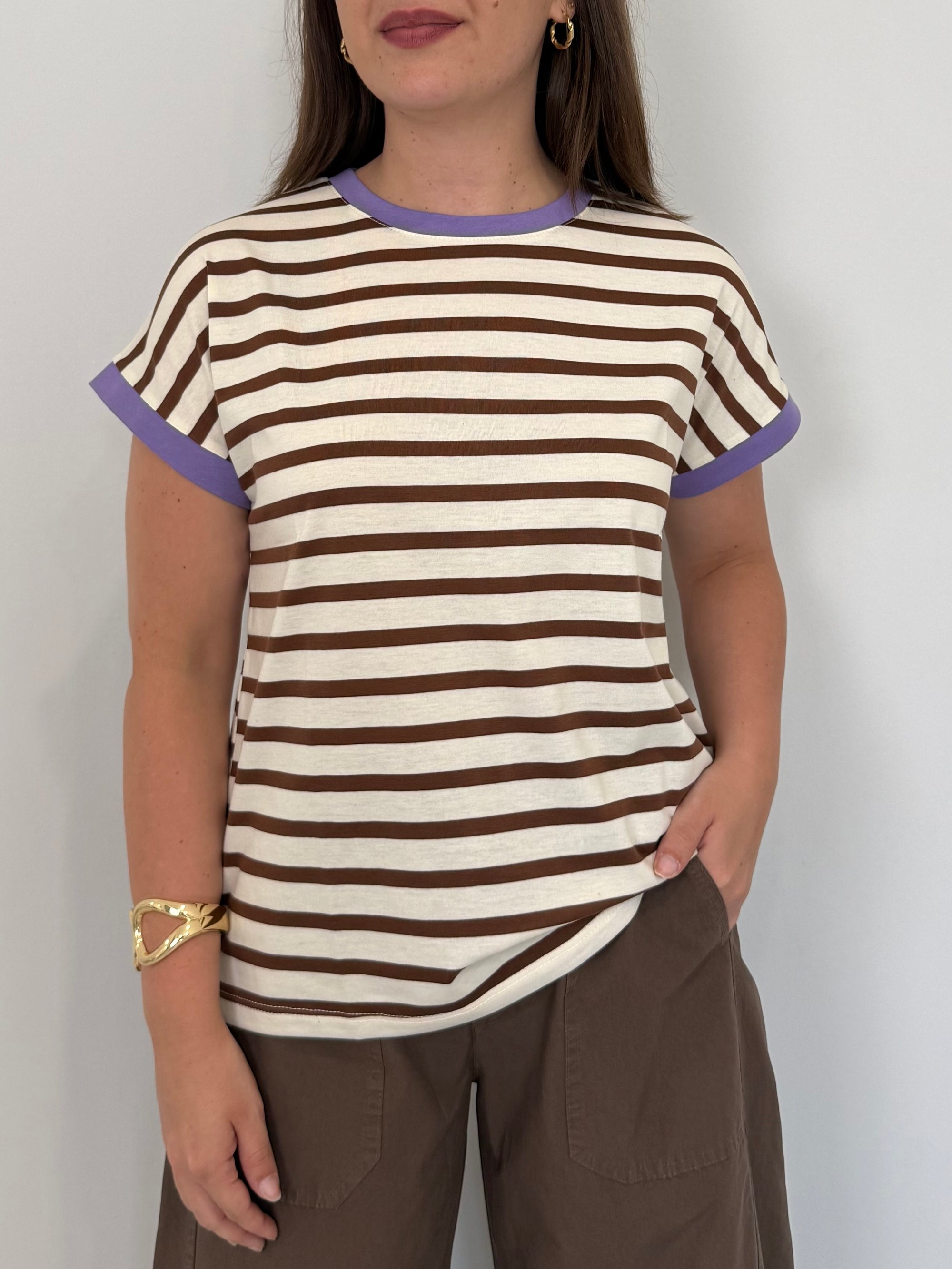 SusyMix - T-shirt righe moro contrasto viola