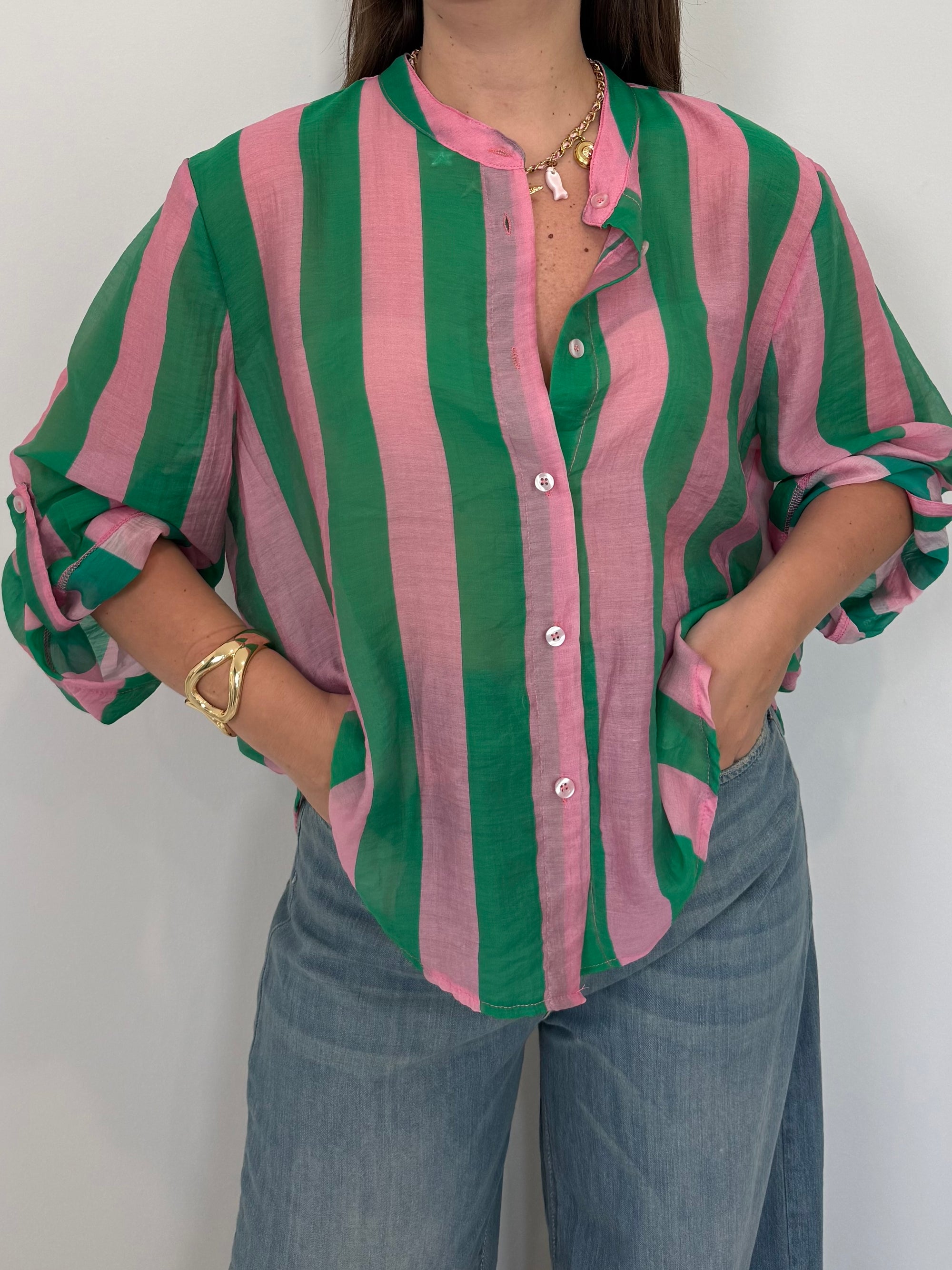 Haveone - Camicia righe larghe verde