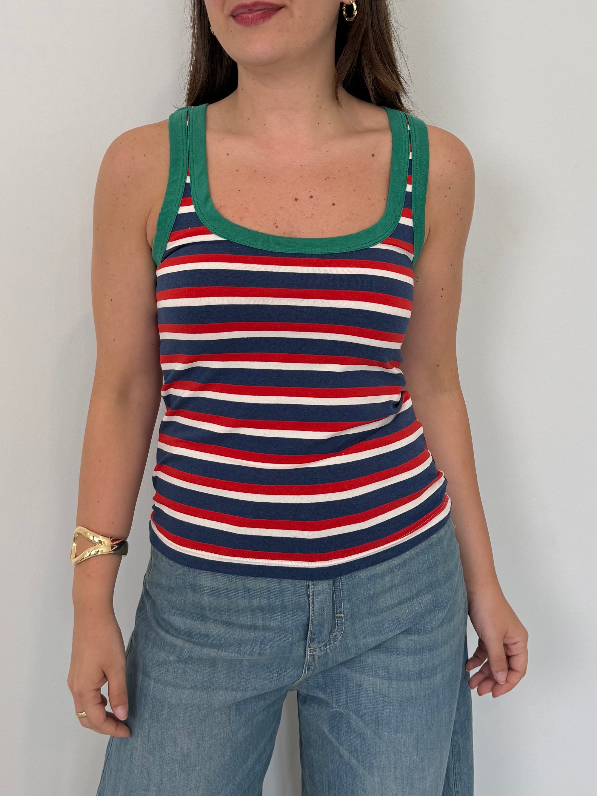 Haveone - Canotta righe blu contrasto verde