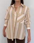 Haveone - Camicia righe rosa e cammello
