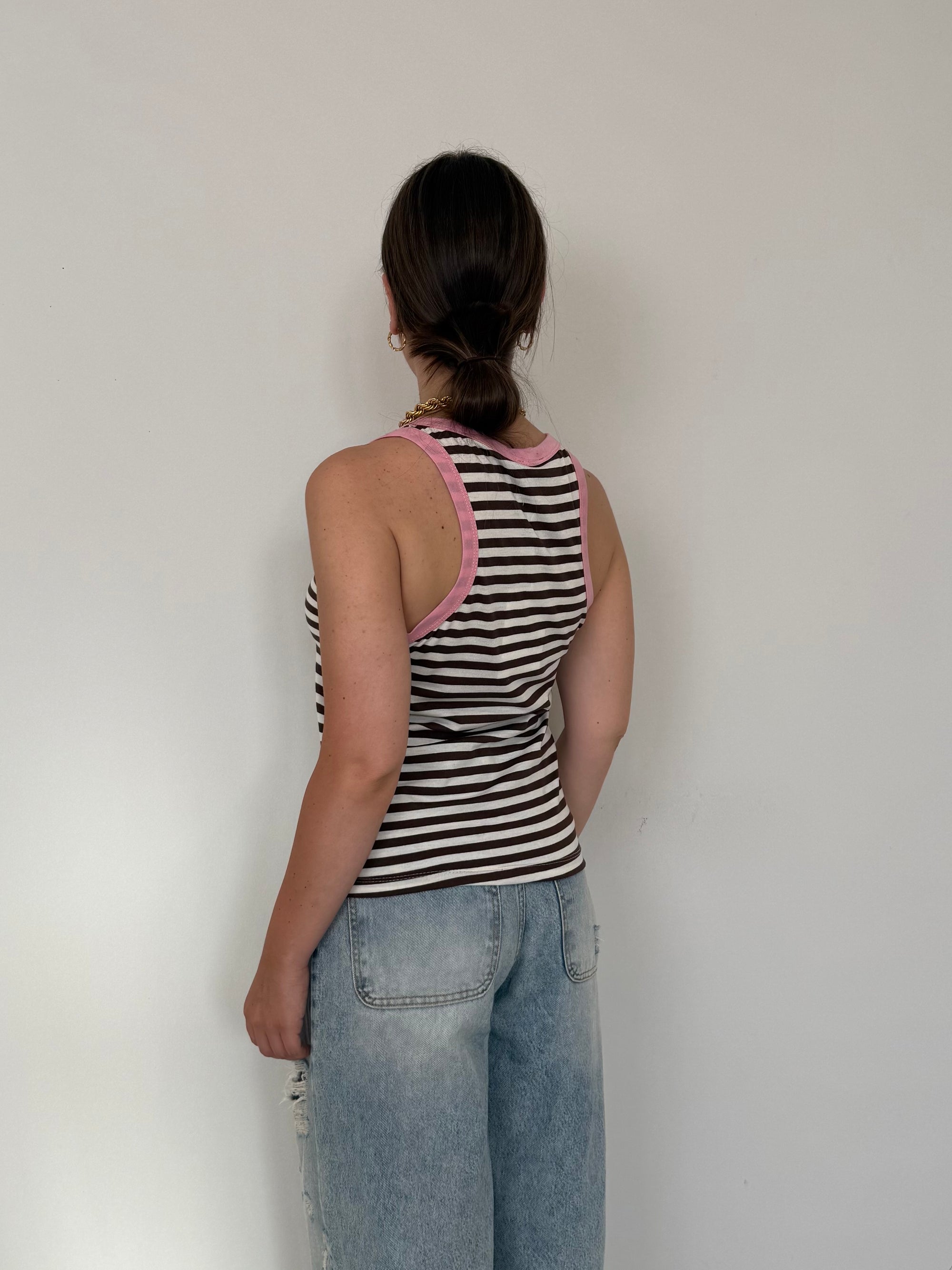 SusyMix - Canotta righe moro contrasto rosa