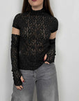 Haveone - Maglia in pizzo con manicotti nero