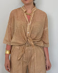 Haveone - Camicia in mussola di cotone nocciola