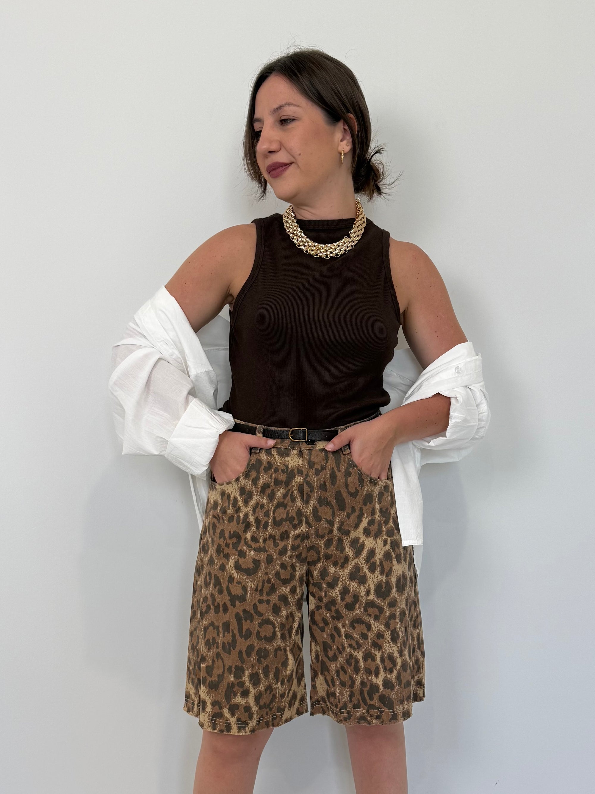 Haveone - Bermuda in cotone animalier