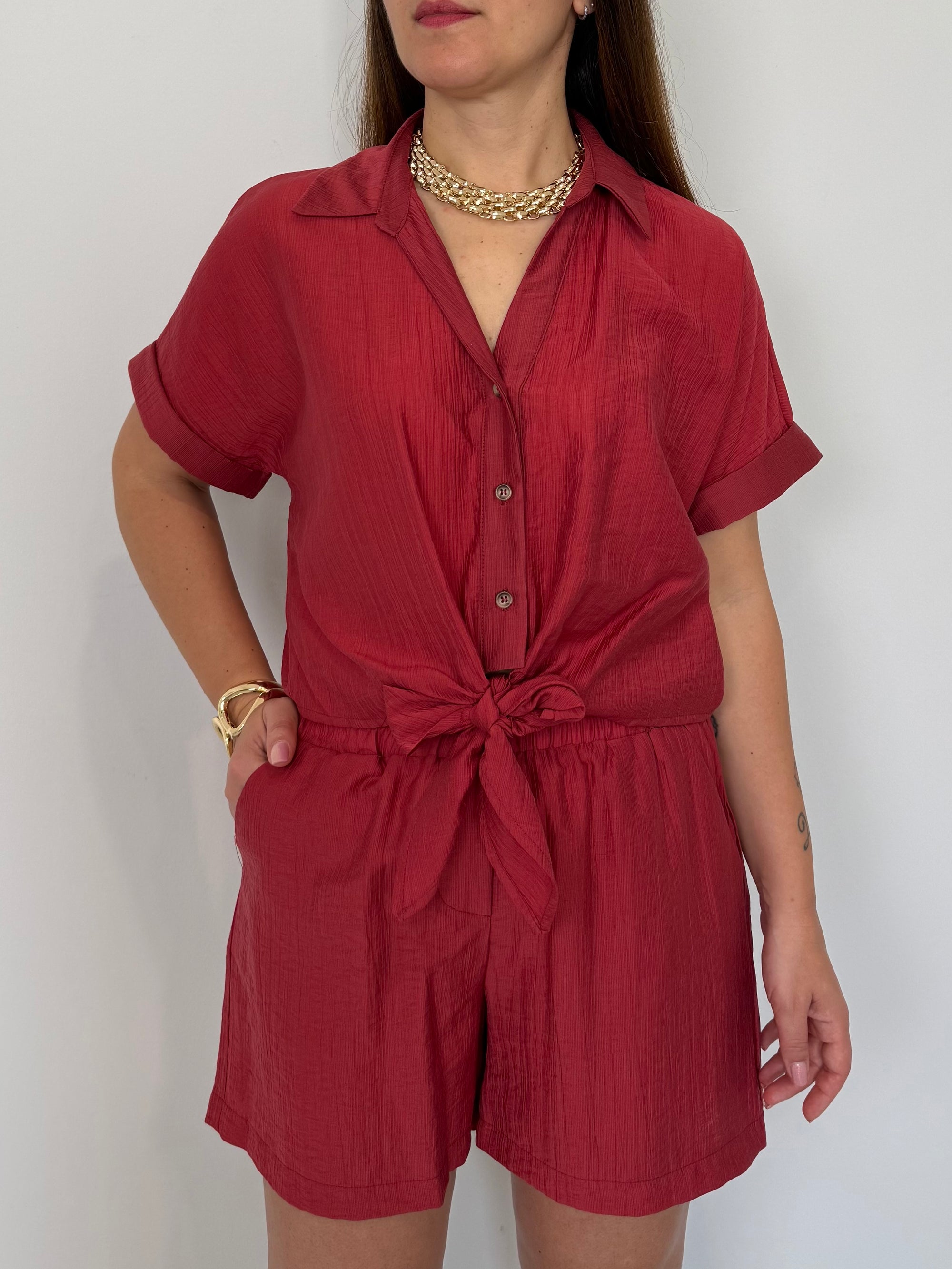 Haveone - Camicia goffrata con fiocco India