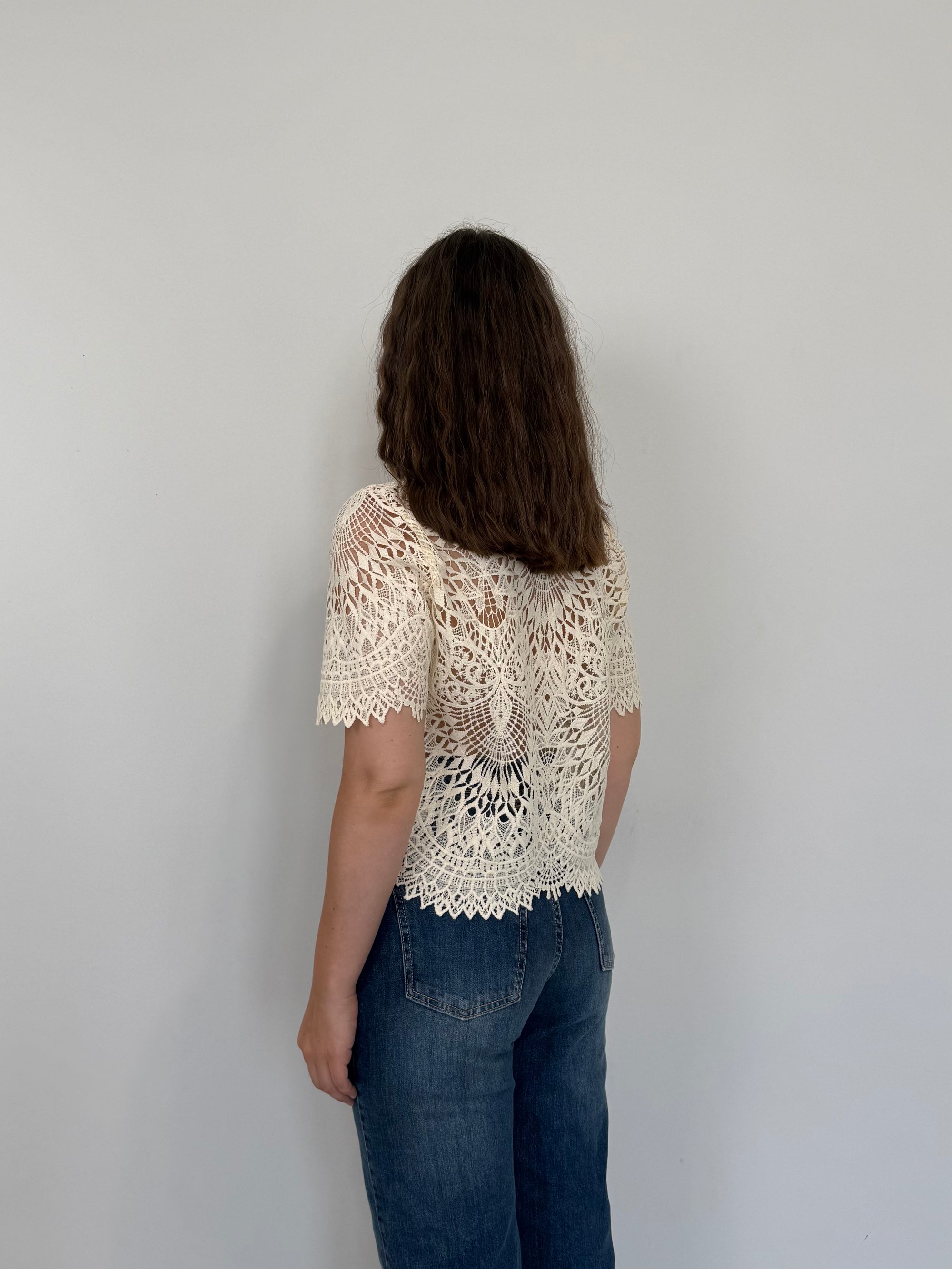Haveone - Maglia in pizzo beige