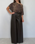 SusyMix - Pantalone palazzo similpelle moro