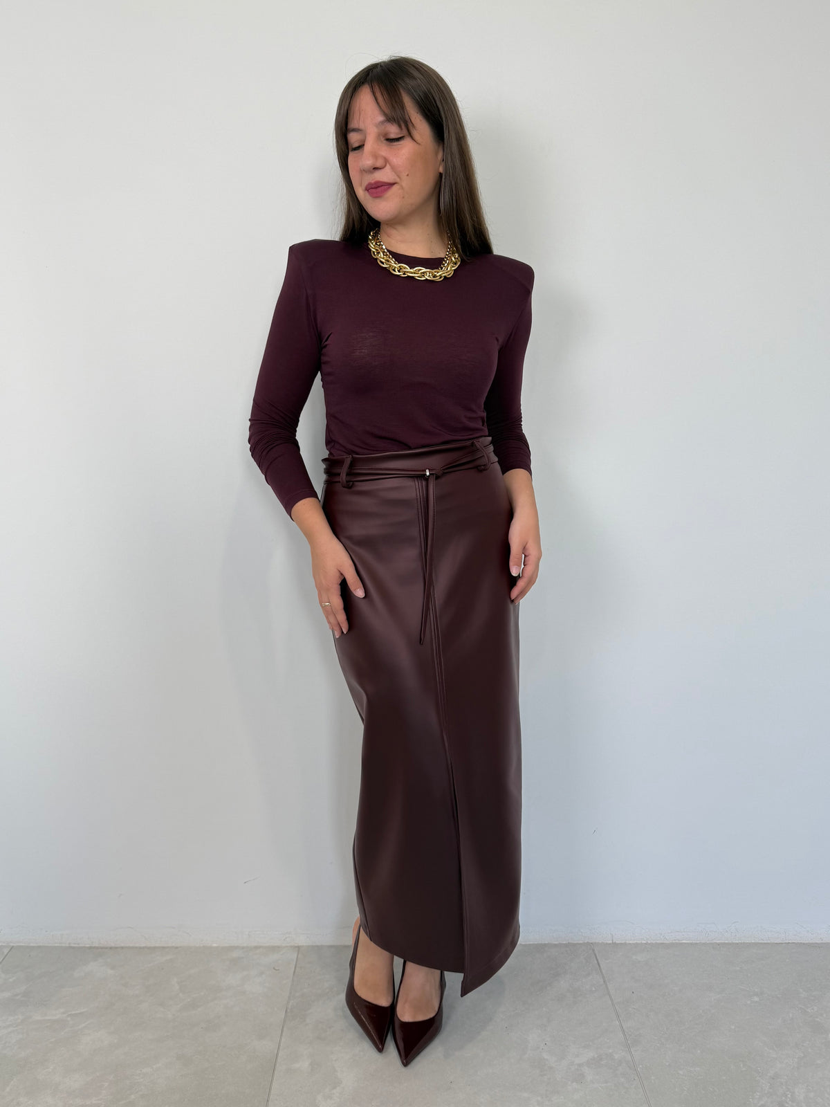 Haveone - Gonna ecopelle con spacco bordeaux