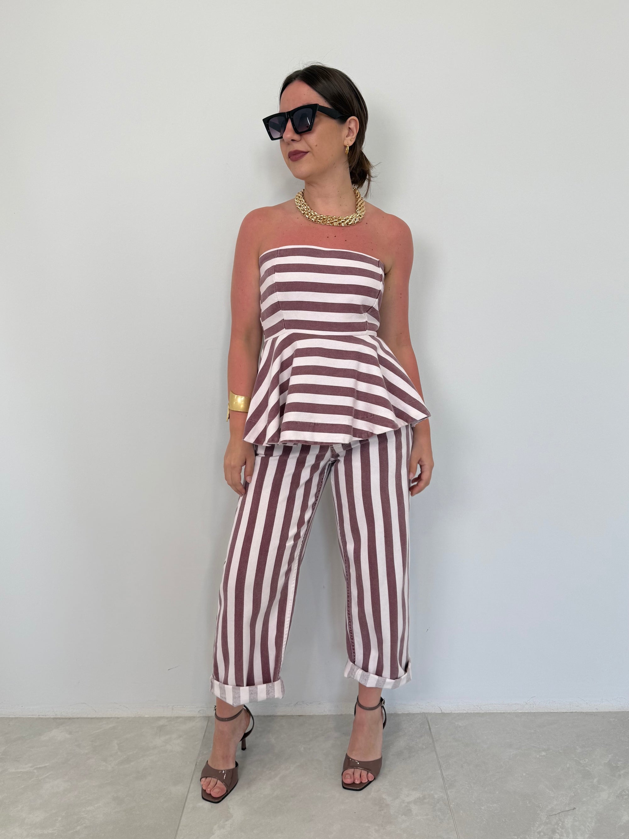 Tensione In - Top a fascia rigato rosa