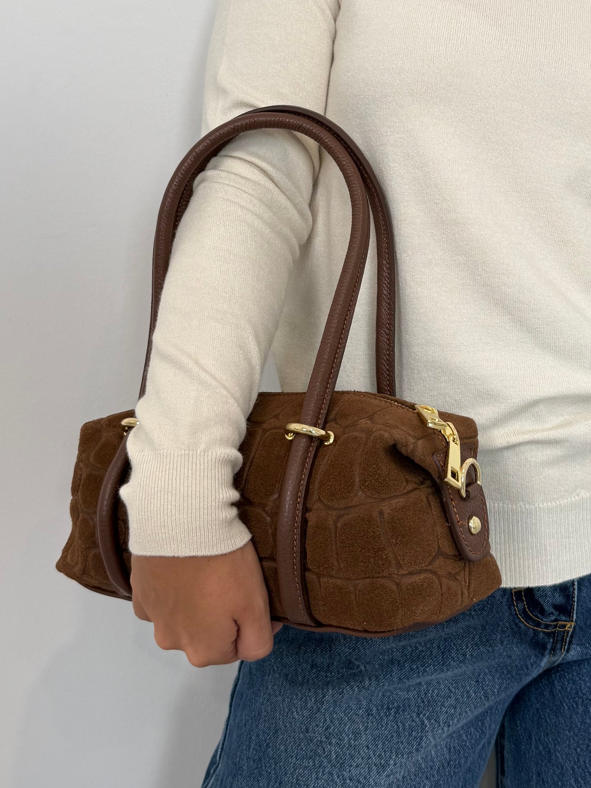 Civico23 - Borsa a spalla in vera pelle cocco cioccolato