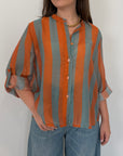 Haveone - Camicia righe larghe arancio/celeste