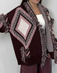 Tensione In - Cardigan rombi e frange bordeaux