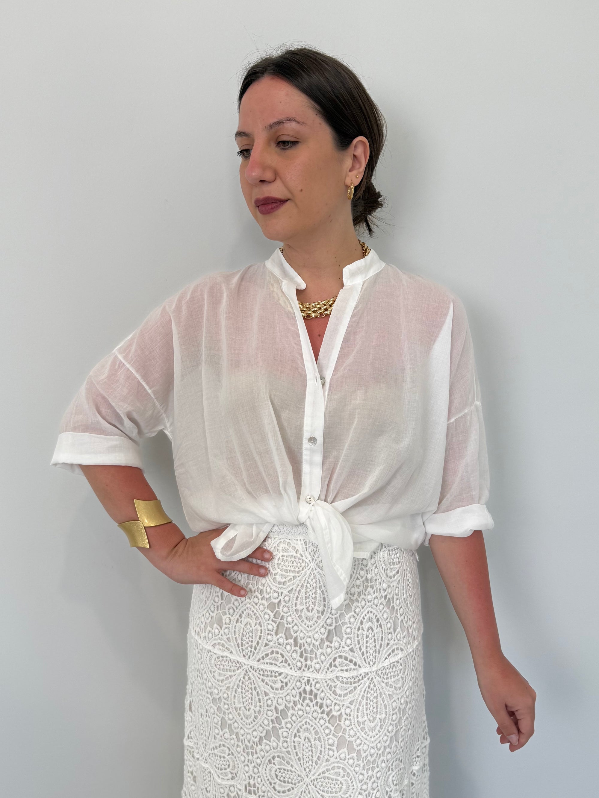 Haveone - Camicia in mussola di cotone bianca