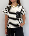 SusyMix - T-shirt taschino paillettes riga nera