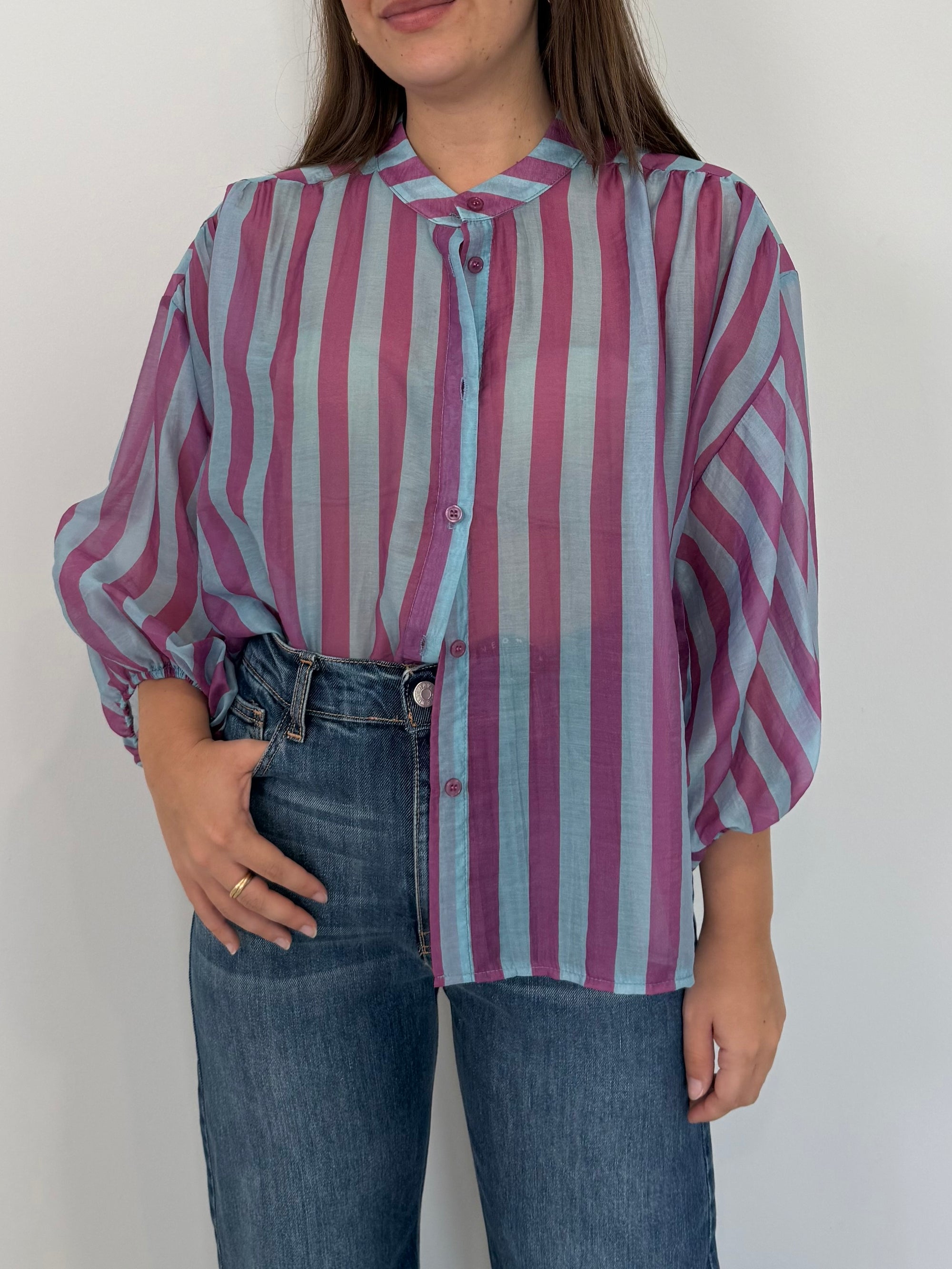 SusyMix - Camicia riga celeste e fuxia