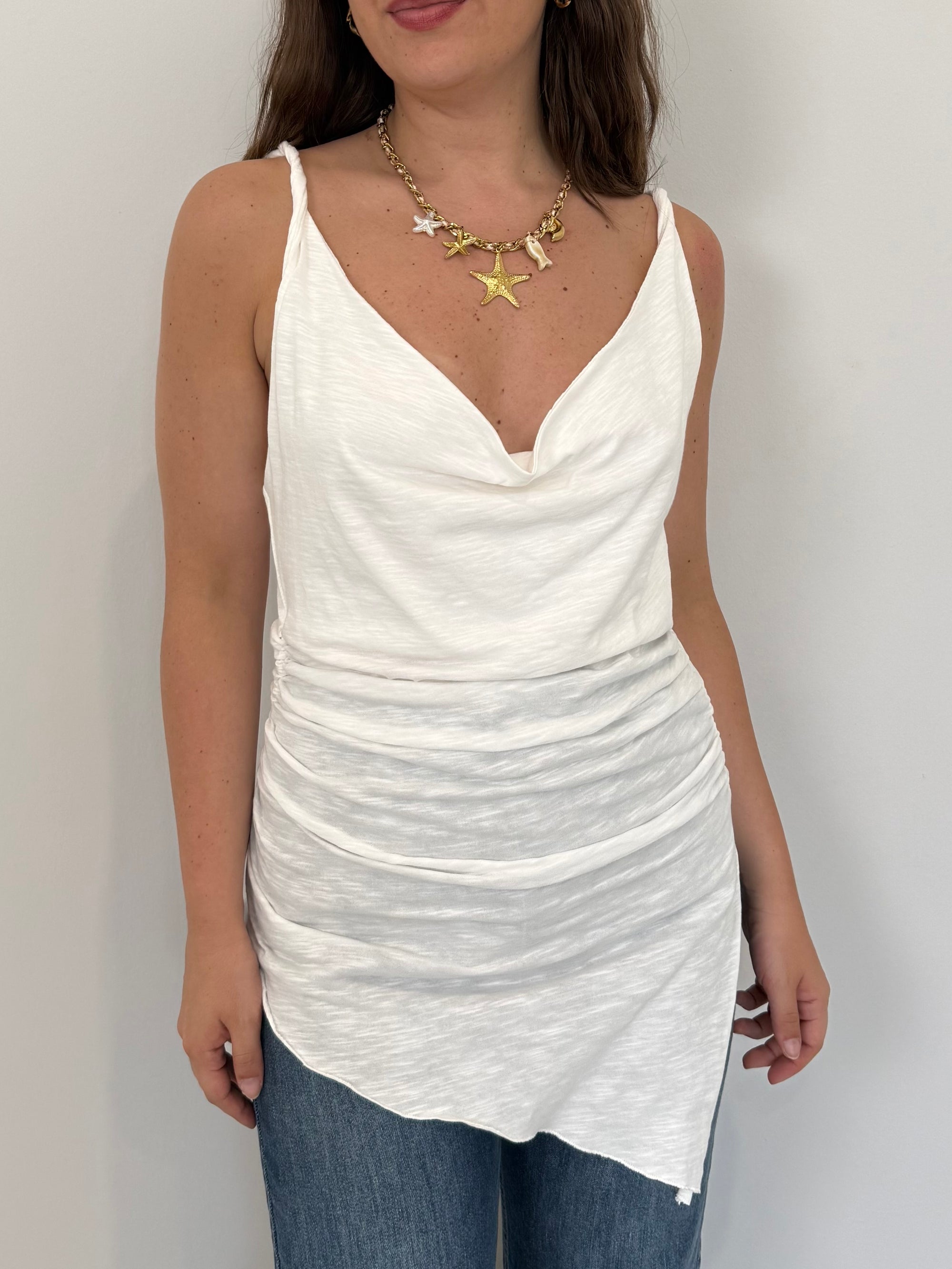 Haveone - Top asimmetrico impero bianco