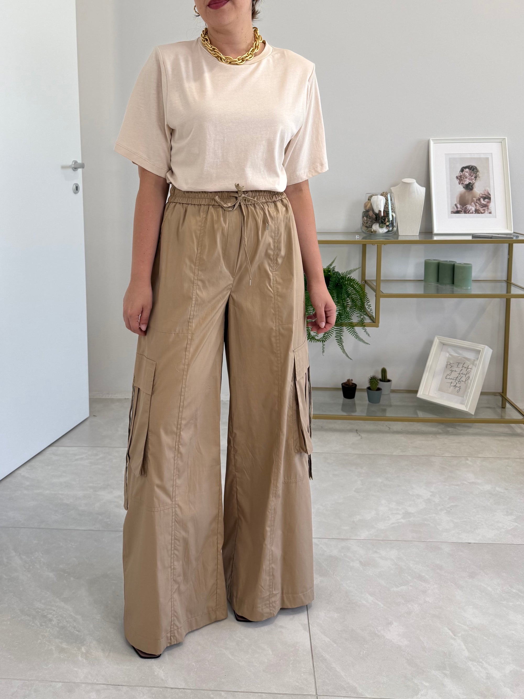 Tensione In - Pantalone cargo paracute camel