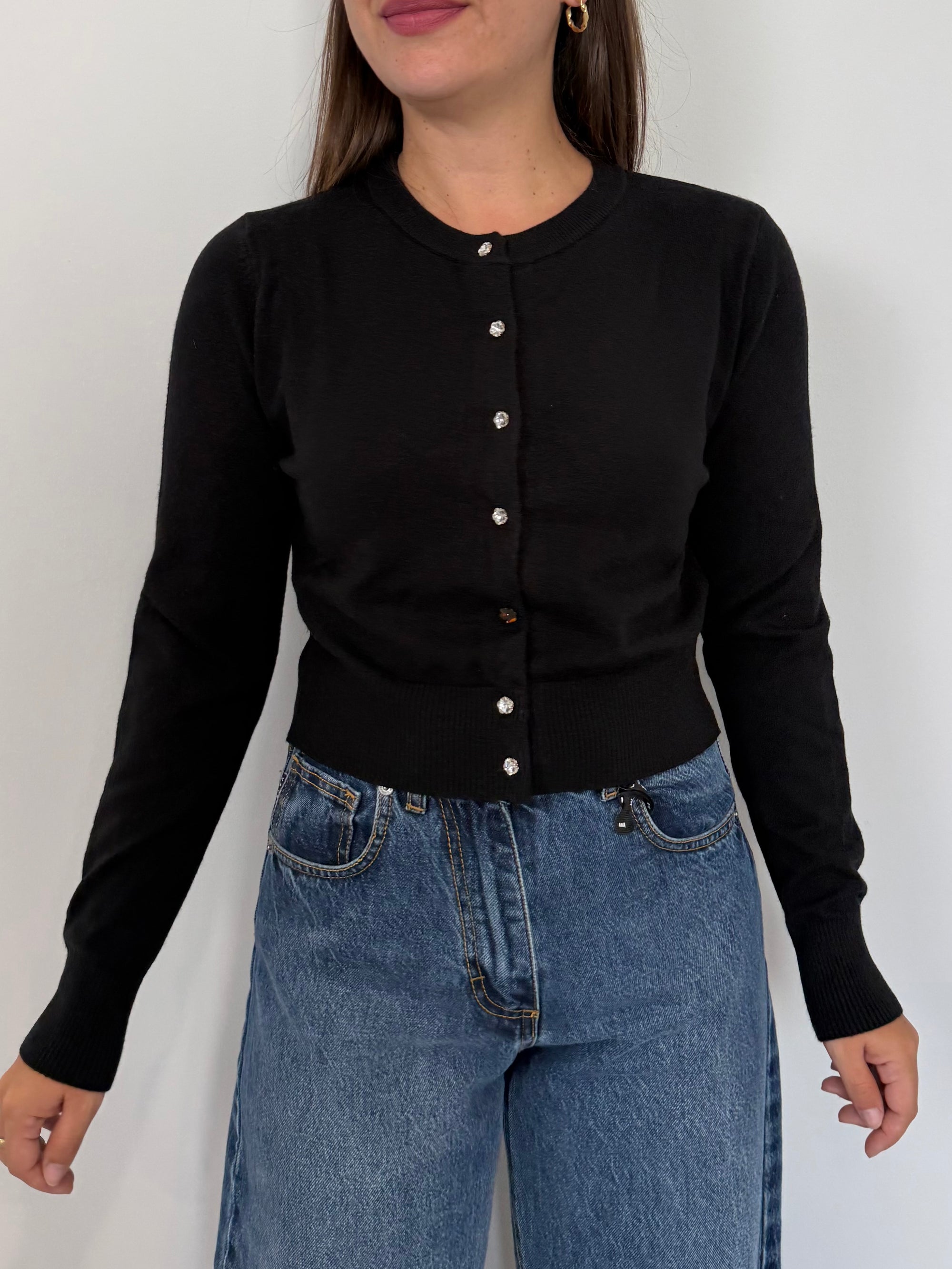 SusyMix - Cardigan con bottoni gioiello nero