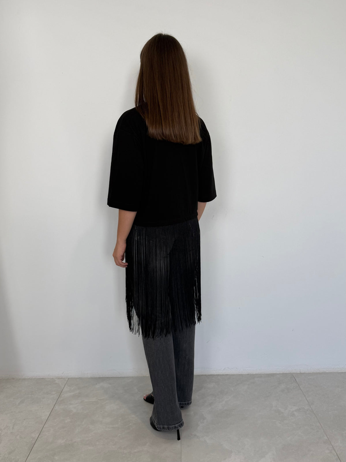 Haveone - Maglia con frange nera