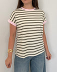 SusyMix - T-shirt righe verde contrasto rosa