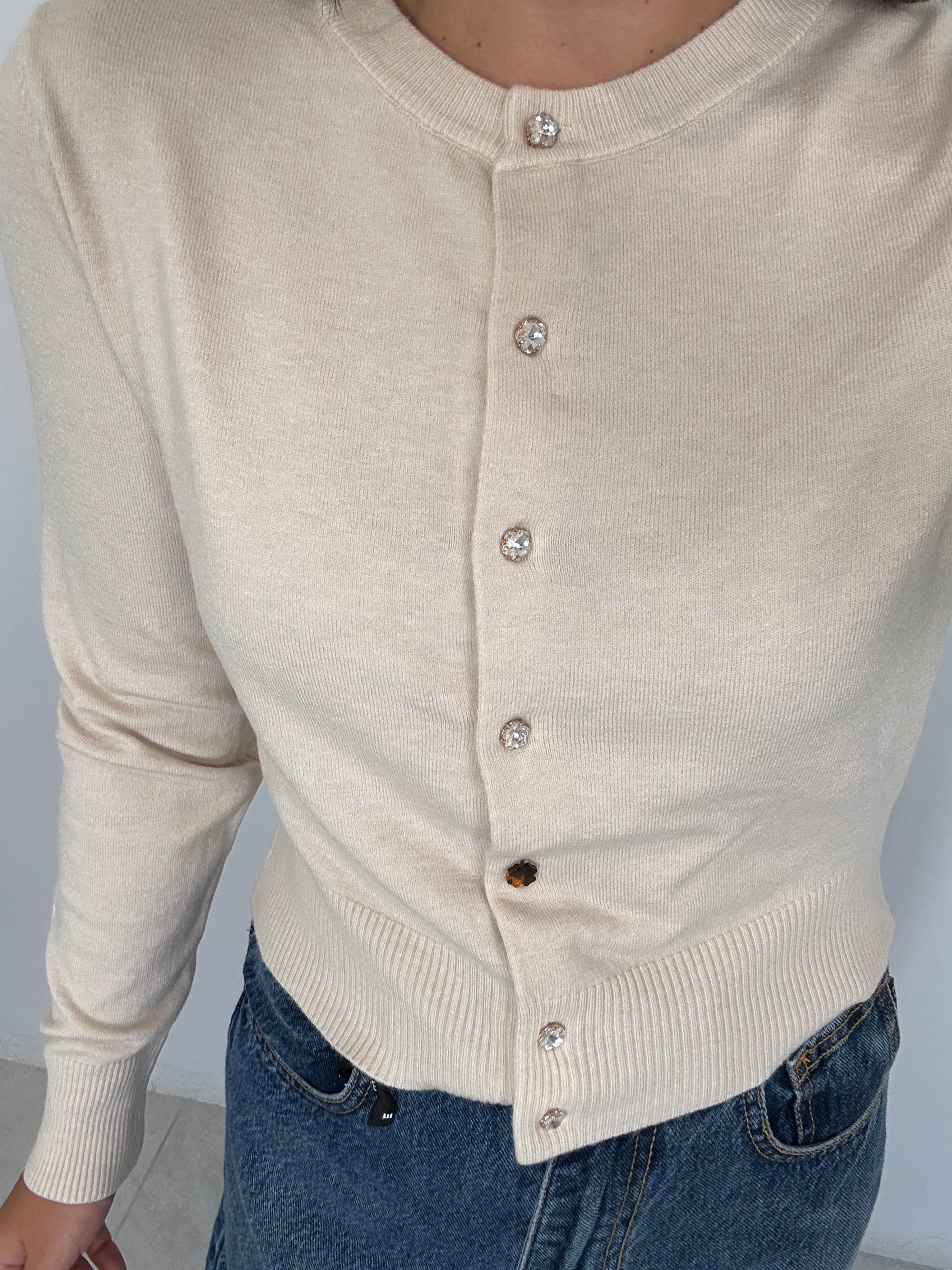 SusyMix - Cardigan con bottoni gioiello panna