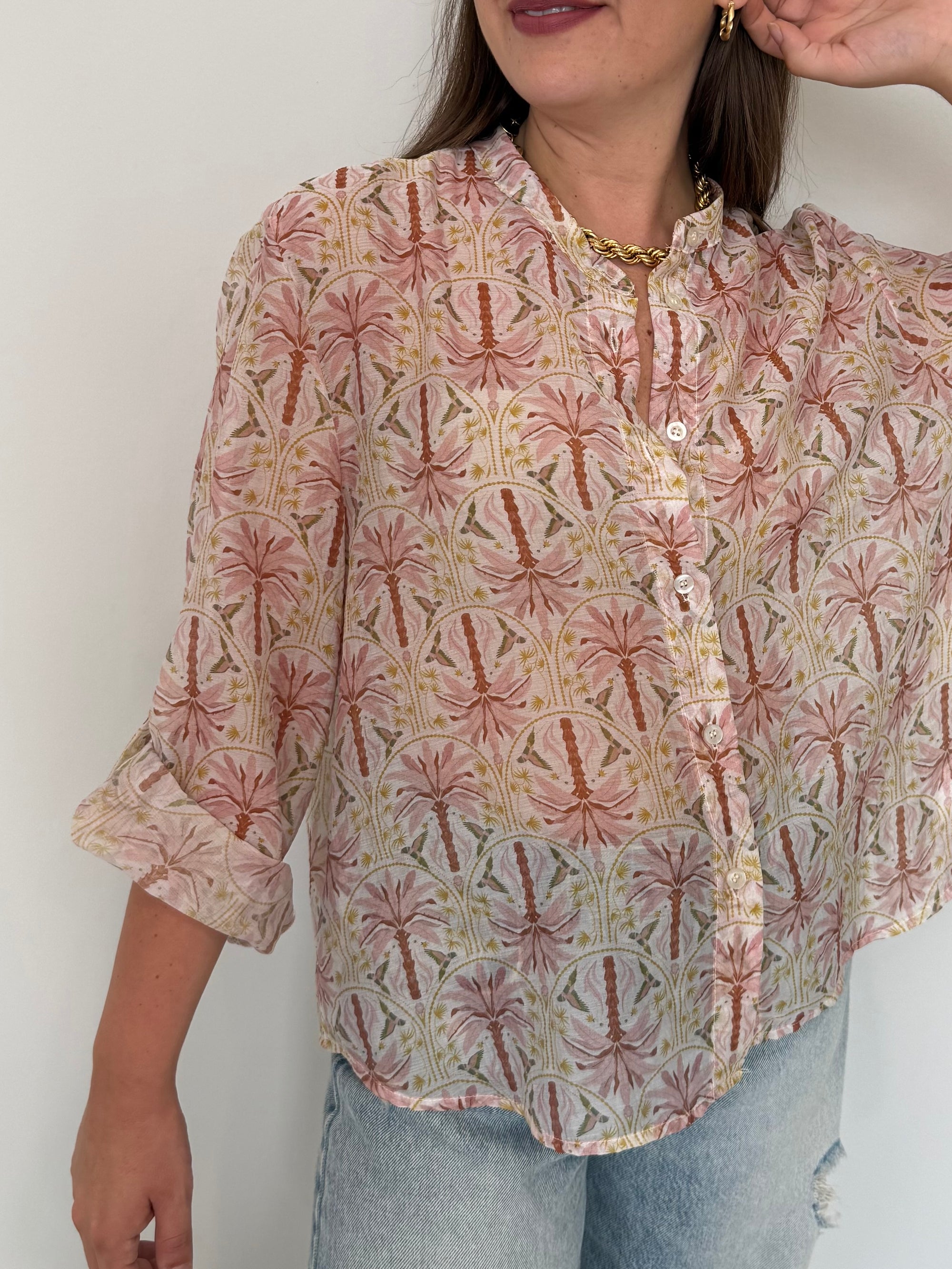 Haveone - Camicia palme rosa