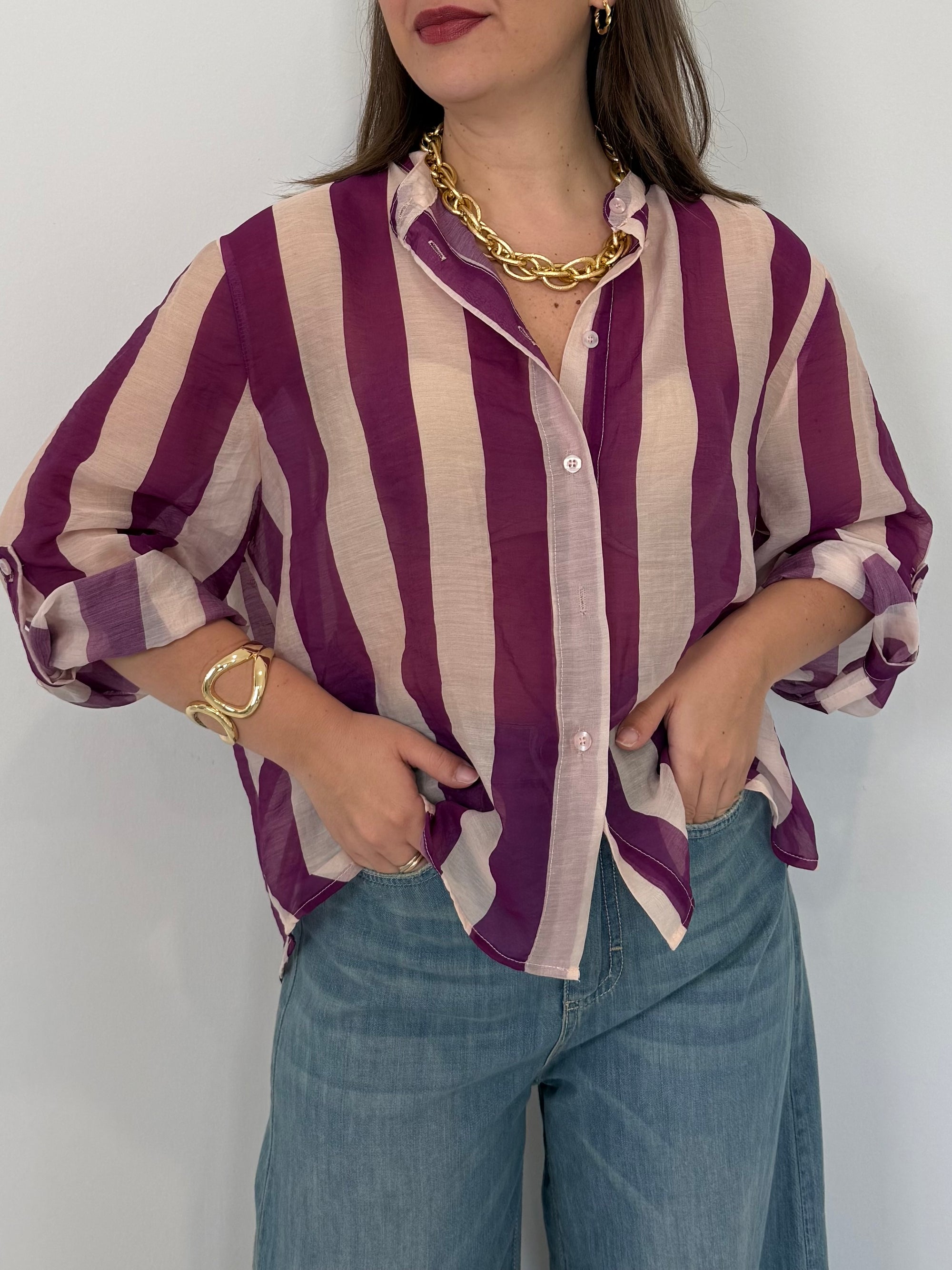 Haveone - Camicia righe larghe viola