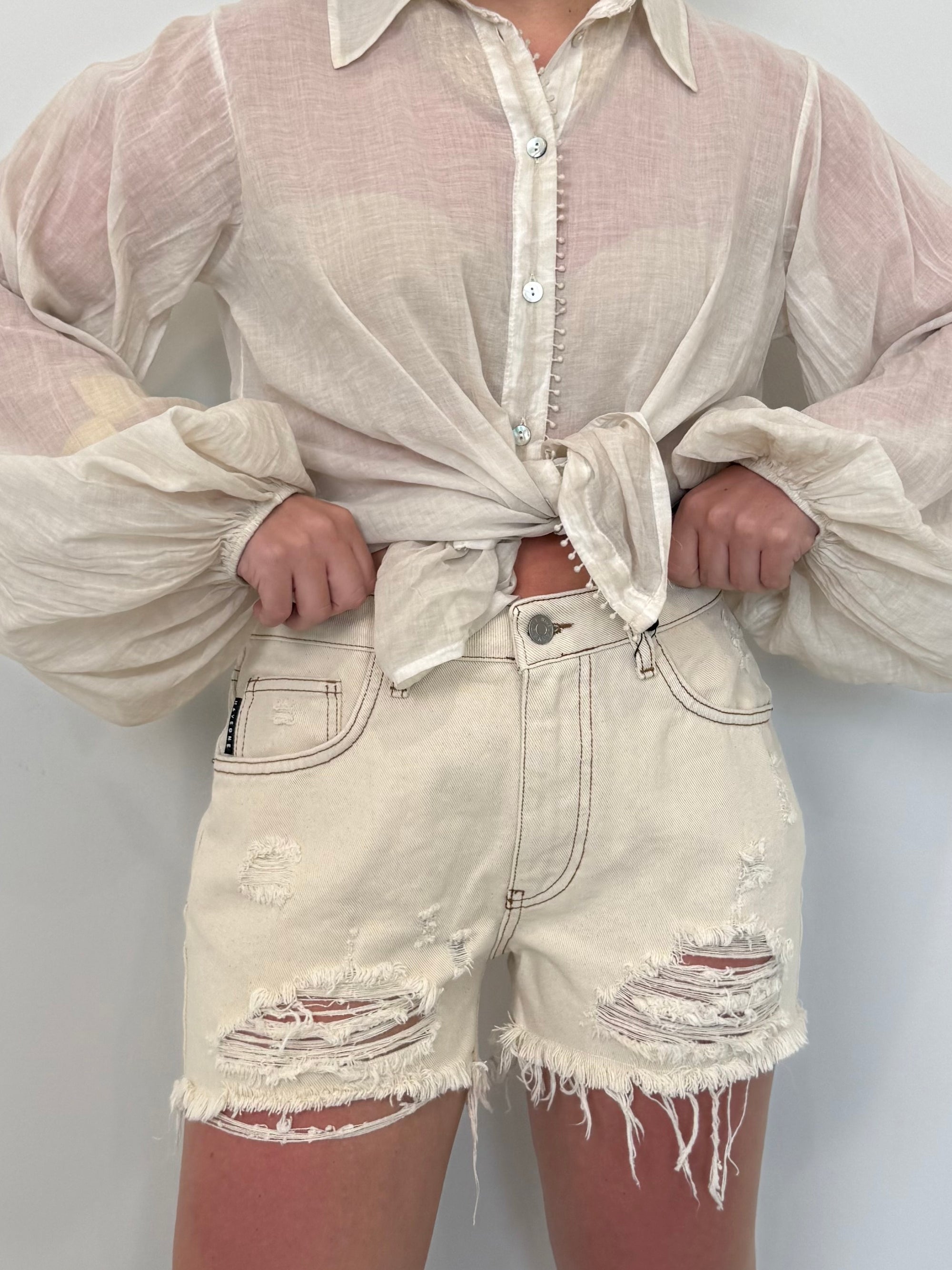 Haveone - Short con taglio vivo naturale