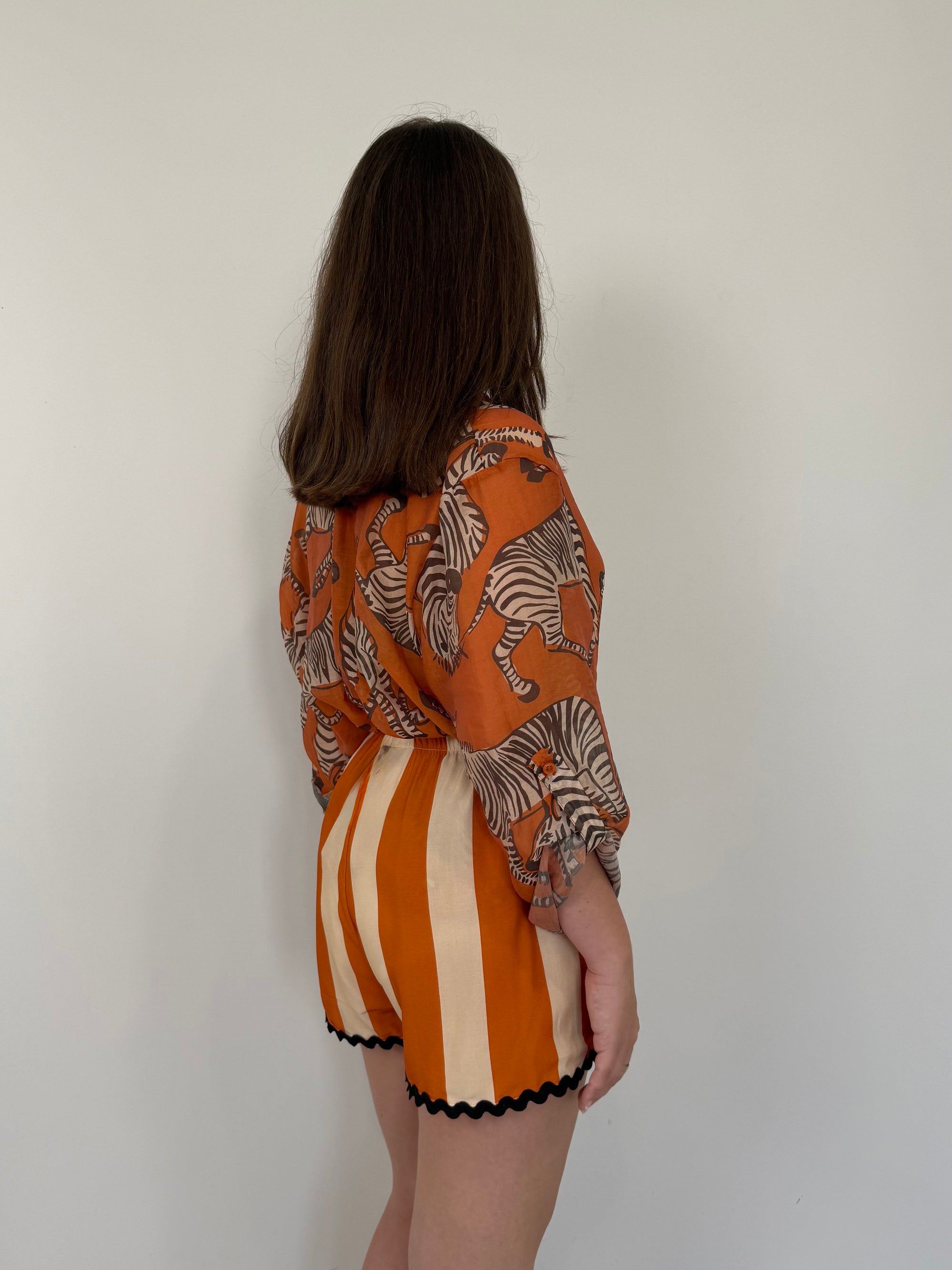 Haveone - Short rigato arancio con trinetta