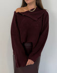 Tensione In - Maglione con collo e bottoni bordeaux