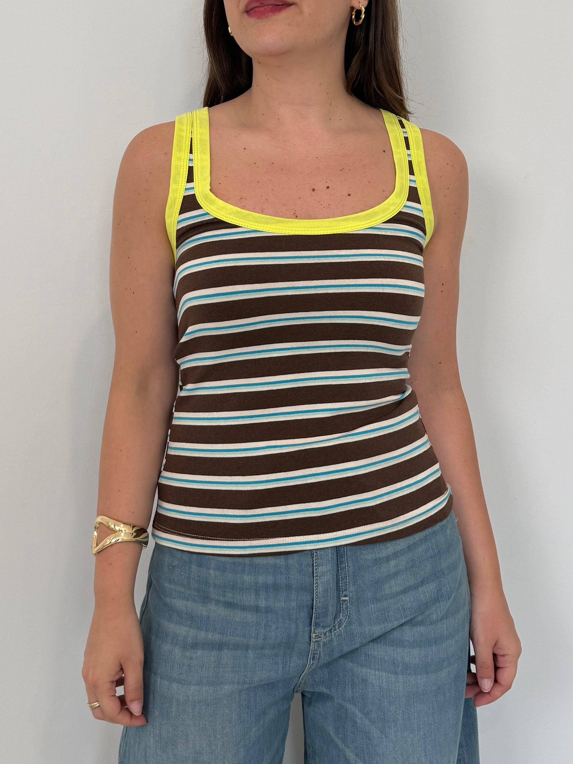 Haveone - Canotta righe moro contrasto giallo