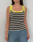 Haveone - Canotta righe moro contrasto giallo