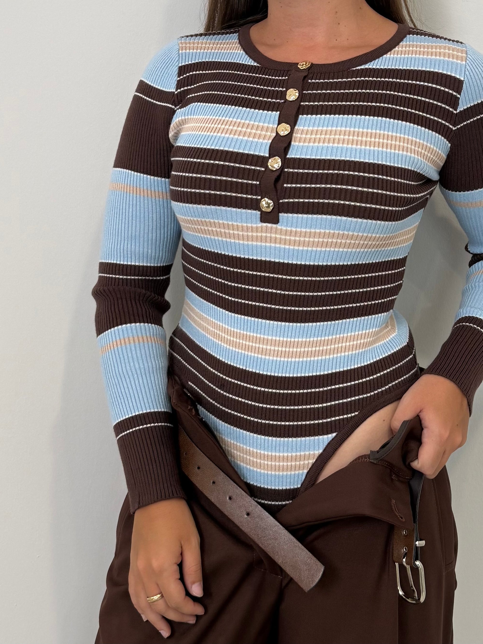 Civico23 - Body in maglia a righe celeste