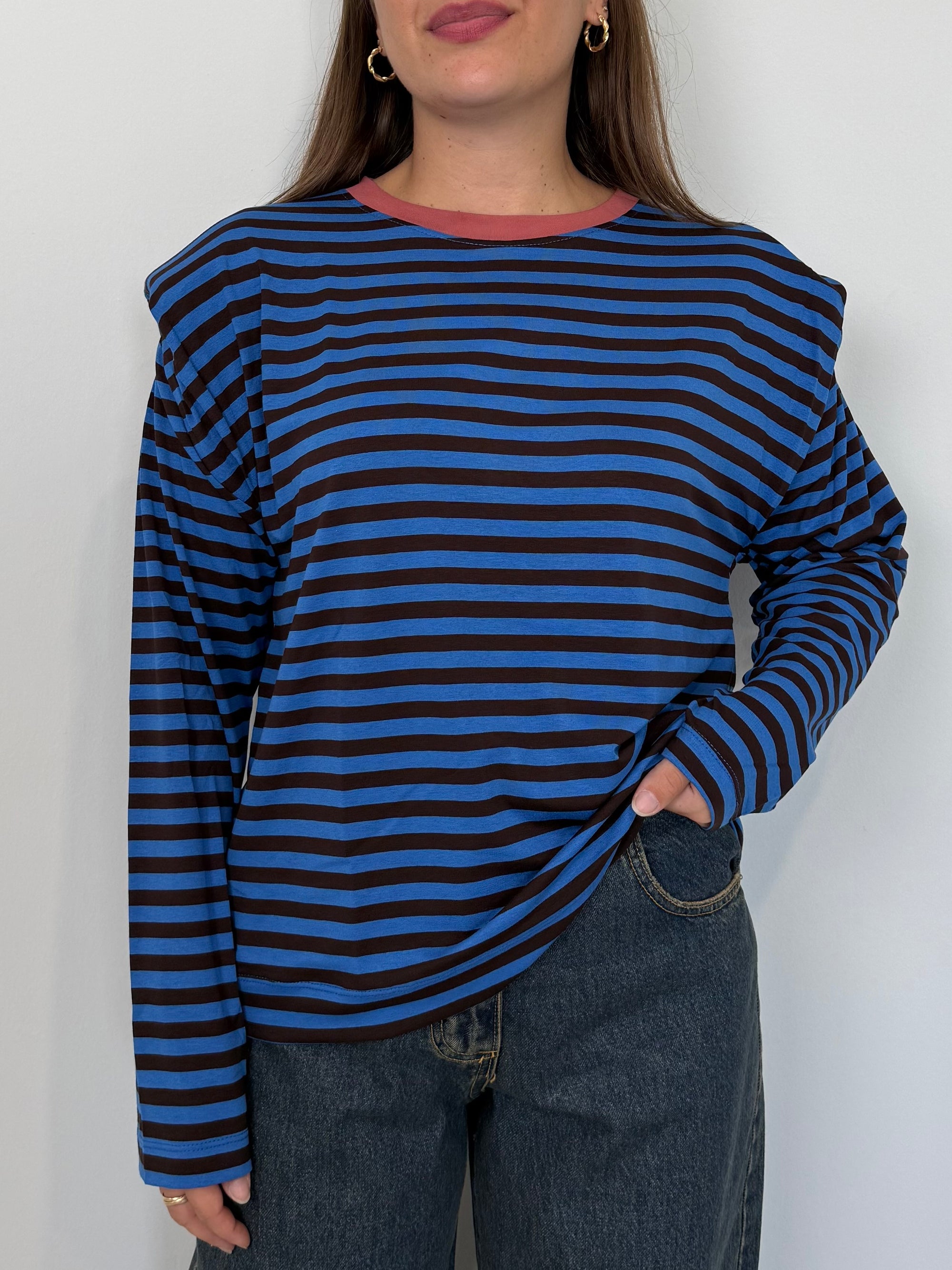 Haveone - Maglia spalline righe blu