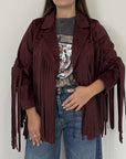 Haveone - Giacca in suede con frange bordeaux