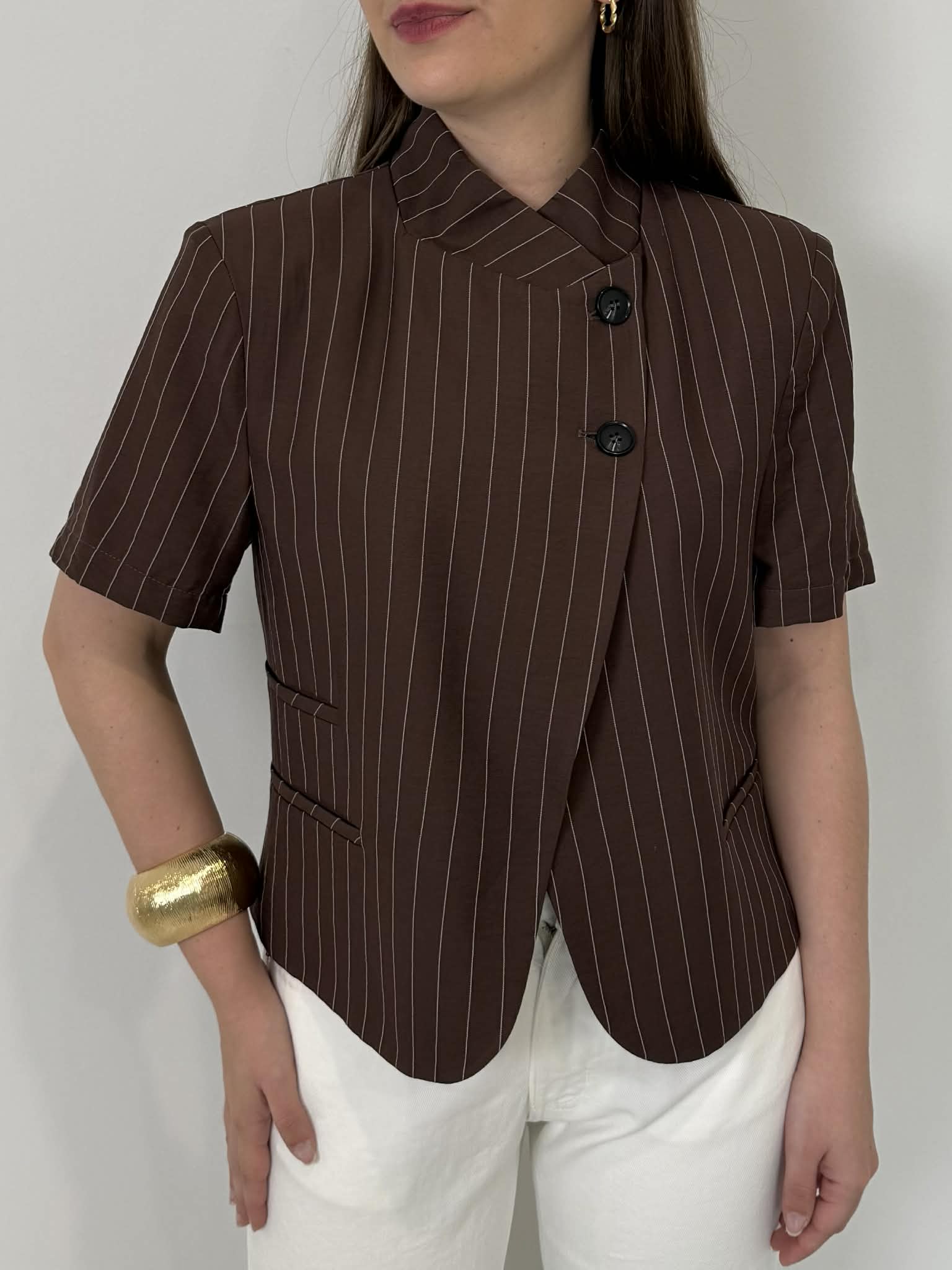 Haveone - Giacca Lady gessata moro