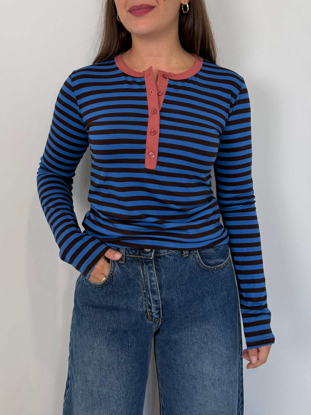 Haveone - Maglia serafino righe blu