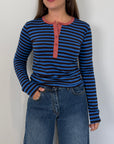 Haveone - Maglia serafino righe blu